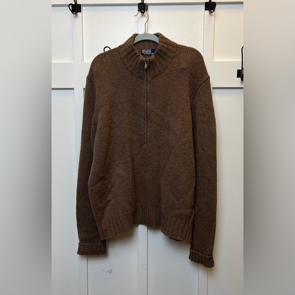 Polo Ralph Lauren 100% Lambs Wool Sz XL Full Zip FLAWS See Photos Brown Poetcore